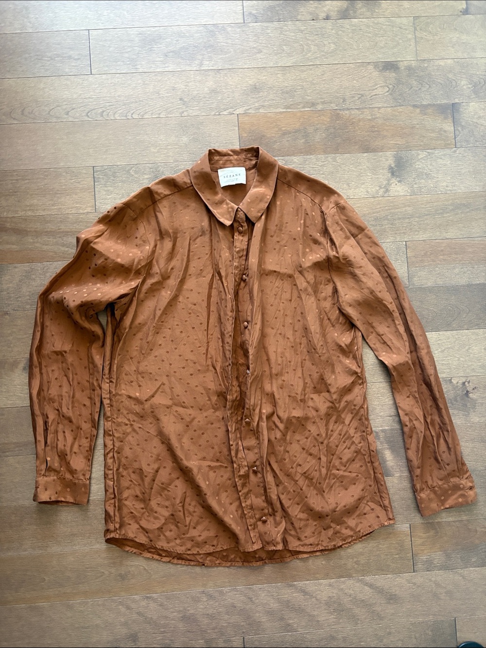 Sezane Rust Brown Textured Long-Sleeve Button-Up Blouse